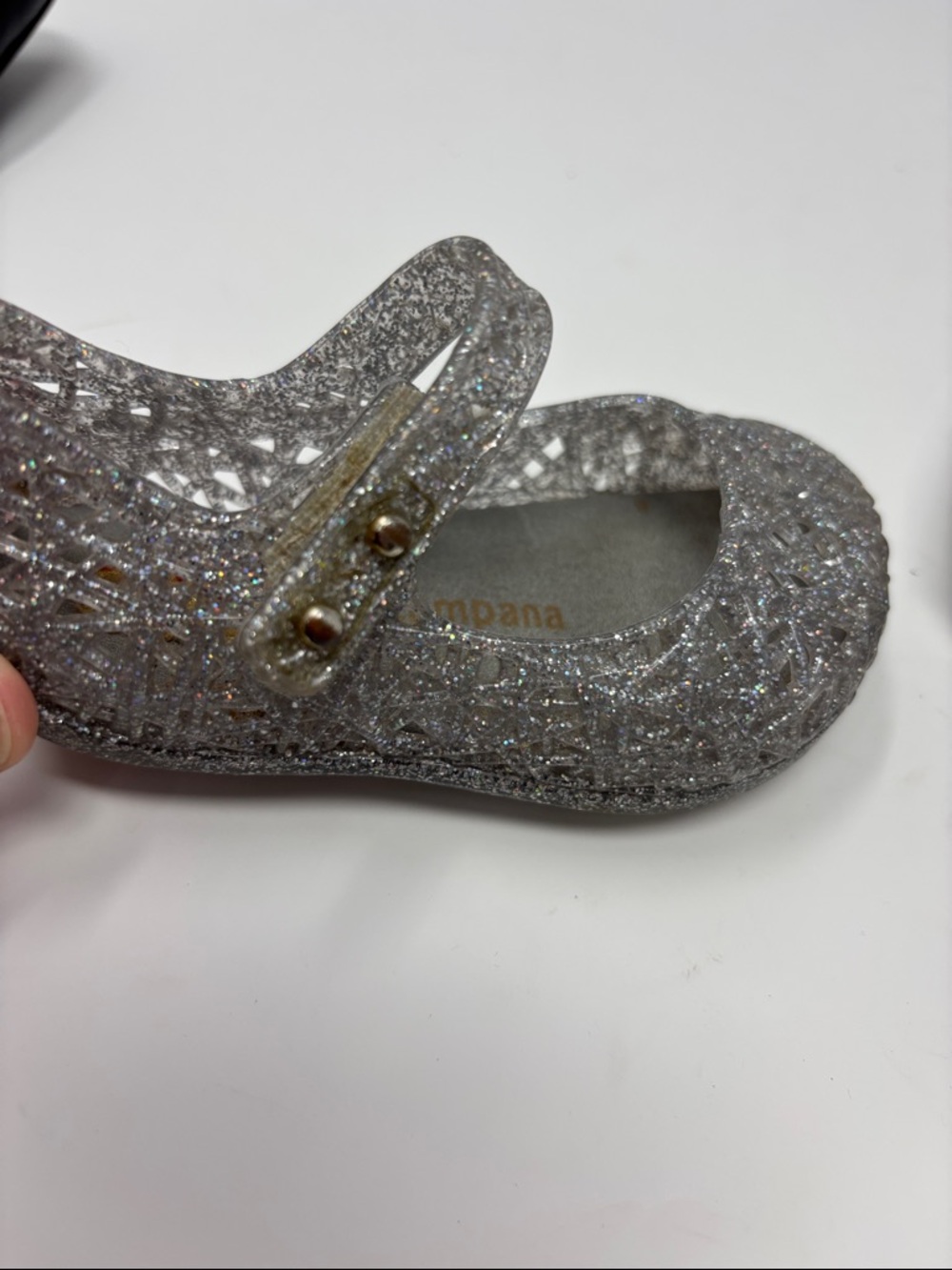 Mini Melissa + campana Kids Silver Glitter Mary Jane Shoes 6 19/20 - Picture 3 of 4